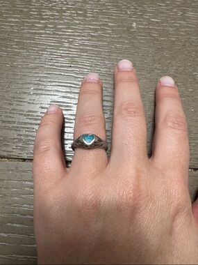 Sterling Silver Heart Blue Stone Ring - Women's Jewelry